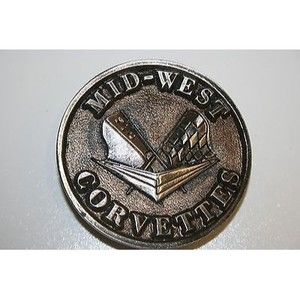 Vintage Solid Silver Tone Mid West Corvettes Flag Vette Chevy Belt Buckle RARE